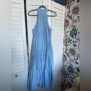 Anthropologie Light Blue Halter Tiered Maxi Dress